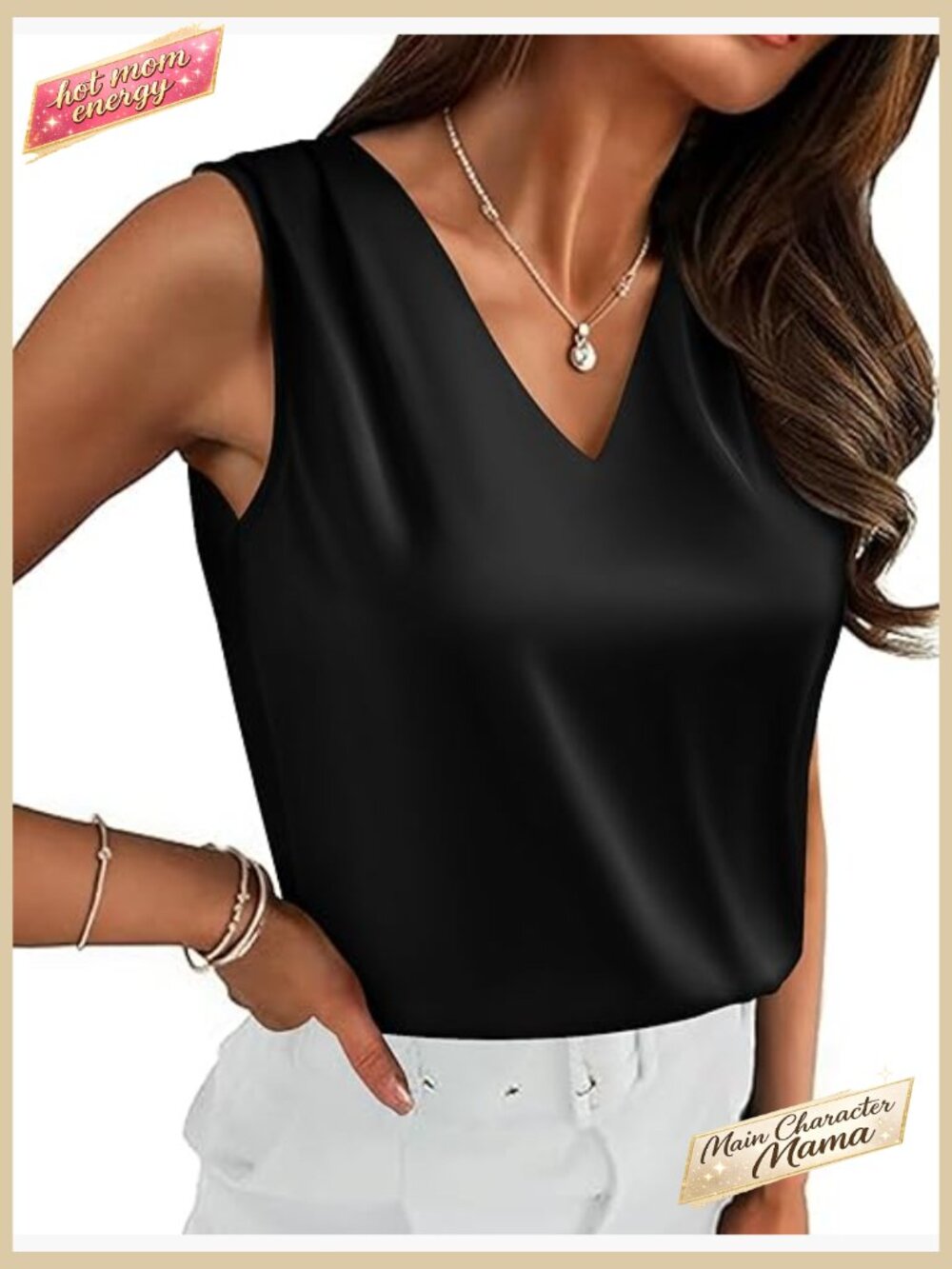 Satin V-Neck Camisole Tank Top Dressy Casual Sleeveless Blouse Business Work
